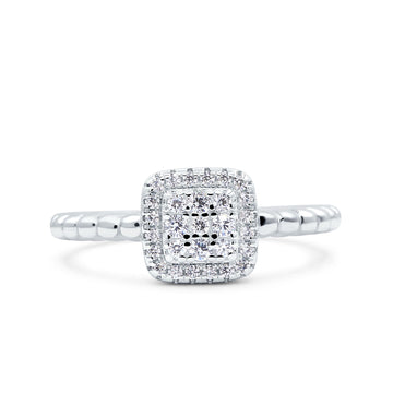 Art Deco Square Halo Wedding Bridal Ring Simulated Cubic Zirconia 925 Sterling Silver (8mm)